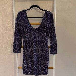 Free People Plum Patterned Long Sleeve Dress
